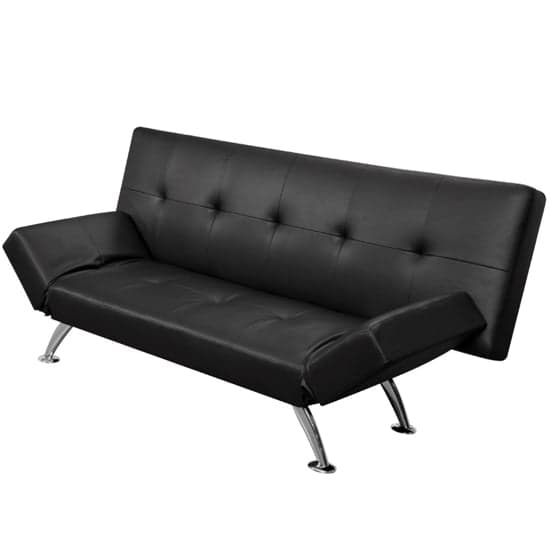 Venice Faux Leather Sofa Bed In Black With Chrome Metal Legs_6