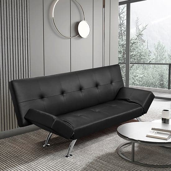 Venice Faux Leather Sofa Bed In Black With Chrome Metal Legs_2