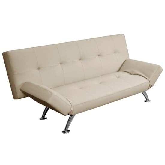 Venice Faux Leather Sofa Bed In Cream With Chrome Metal Legs_5