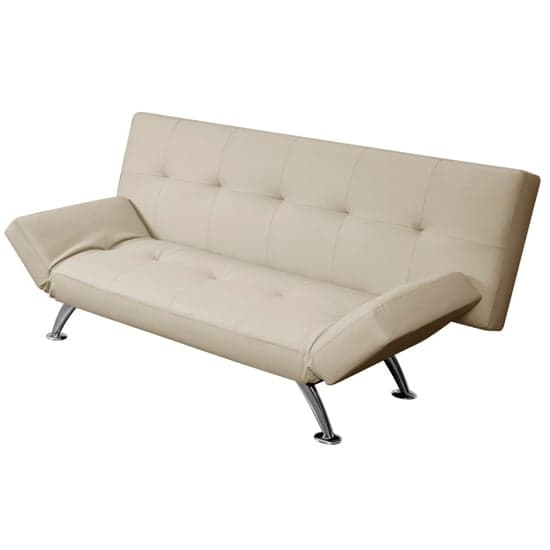 Venice Faux Leather Sofa Bed In Cream With Chrome Metal Legs_6
