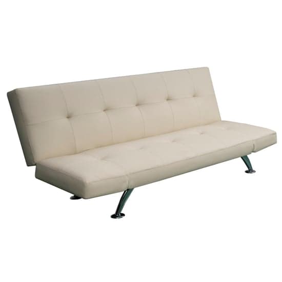 Venice Faux Leather Sofa Bed In Cream With Chrome Metal Legs_7