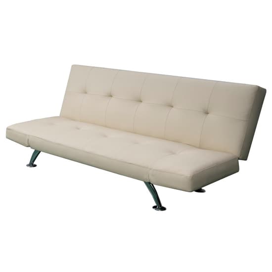 Venice Faux Leather Sofa Bed In Cream With Chrome Metal Legs_8