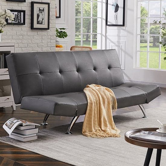 Venice Faux Leather Sofa Bed In Grey With Chrome Metal Legs_2