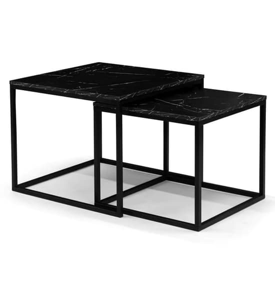 Venice Wooden Set Of 2 Coffee Tables In Black Marble Effect_2