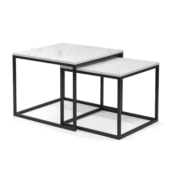 Venice Wooden Set Of 2 Coffee Tables In White Marble Effect Furniture