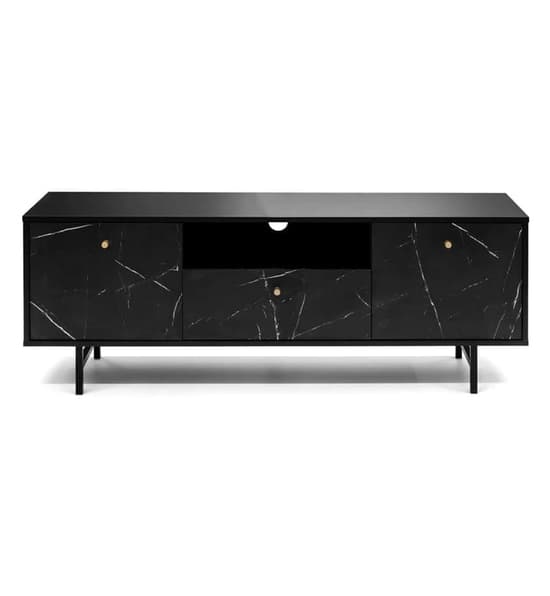 Venice Wooden TV Stand 2 Doors 1 Drawer In Black Marble Effect_2