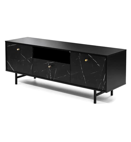 Venice Wooden TV Stand 2 Doors 1 Drawer In Black Marble Effect_3