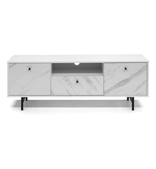 Venice Wooden TV Stand 2 Doors 1 Drawer In White Marble Effect_2