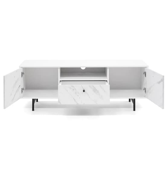 Venice Wooden TV Stand 2 Doors 1 Drawer In White Marble Effect_3