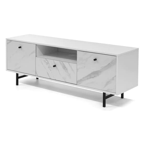 Venice Wooden TV Stand 2 Doors 1 Drawer In White Marble Effect_4
