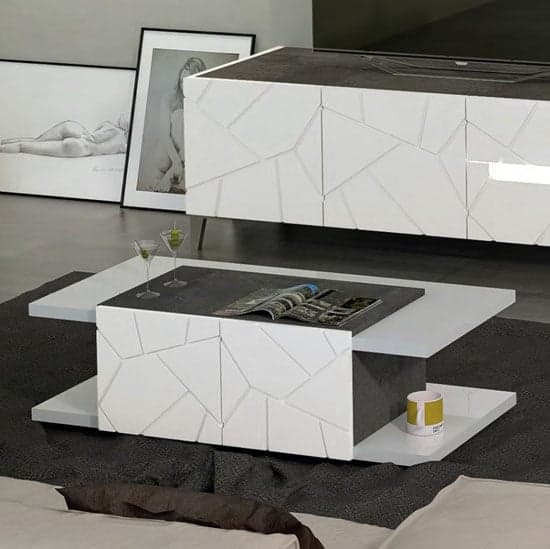 Venice Coffee Table In White High Gloss And Slate Effect Details_1