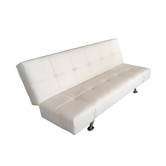 Venice Faux Leather Sofa Bed In White With Chrome Metal Legs_2