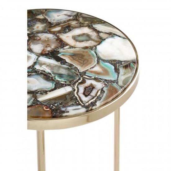 Sauna Round Agate Side Table With Gold Steel Frame In Green_3