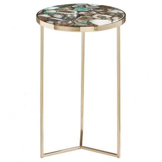 Sauna Round Agate Side Table With Gold Steel Frame In Green