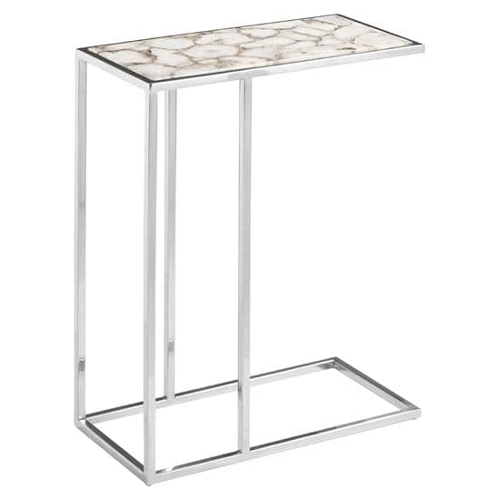 Sauna Agate Side Table With Silver Steel Frame In White_1