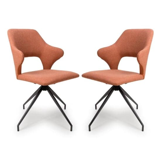 Vercelli Swivel Brick Fabric Dining Chairs In Pair_1
