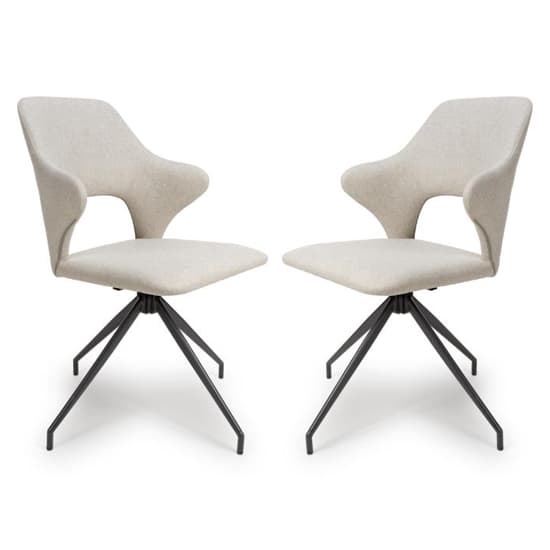 Vercelli Swivel Natural Fabric Dining Chairs In Pair_1