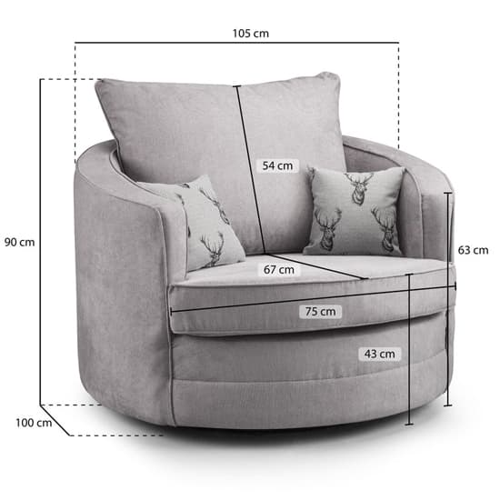 Verna Fullback Fabric Swivel Armchair In Grey_3
