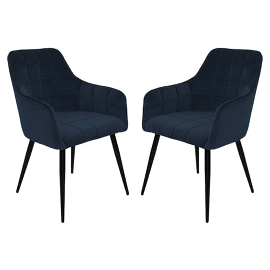 Vernal Navy Velvet Dining Chairs With Black Legs In Pair Furniture in