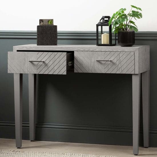 Vernal Wooden Console Table With 2 Drawers In Grey Elm_2