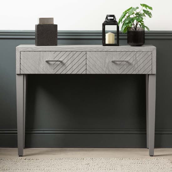 Vernal Wooden Console Table With 2 Drawers In Grey Elm_3
