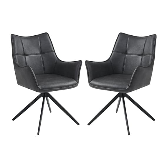 Vernon Charcoal Faux Leather Dining Armchairs In Pair_1