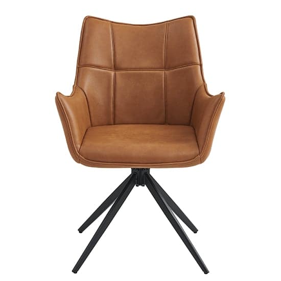 Vernon Faux Leather Dining Armchair In Tan With Black Legs_2