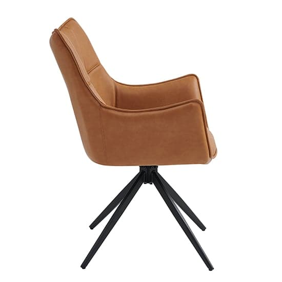 Vernon Faux Leather Dining Armchair In Tan With Black Legs_3
