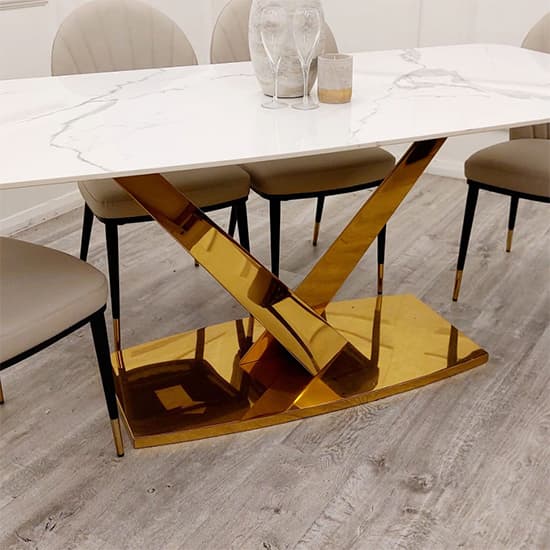 Vernon Polar White Sintered Stone Dining Table With Gold Base_3