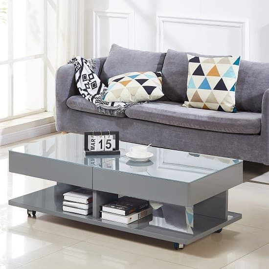 Verona Extending High Gloss Coffee Table With Storage In Grey ...