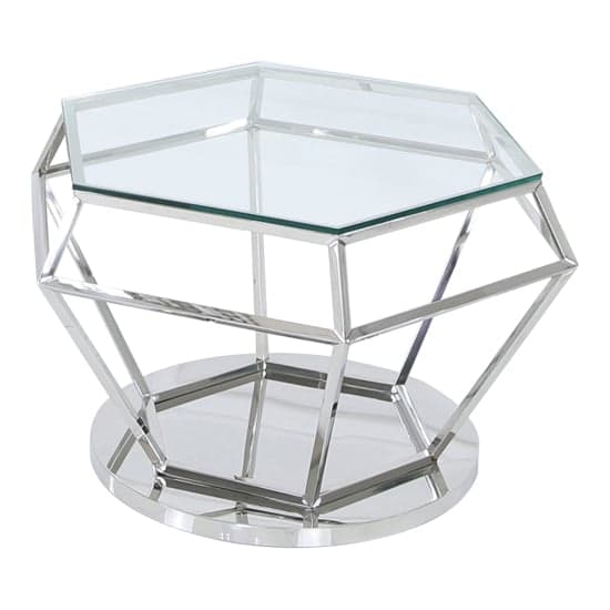 Vestal Clear Glass Coffee Table Hexagon With Silver Frame_3