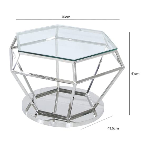 Vestal Clear Glass Coffee Table Hexagon With Silver Frame_4