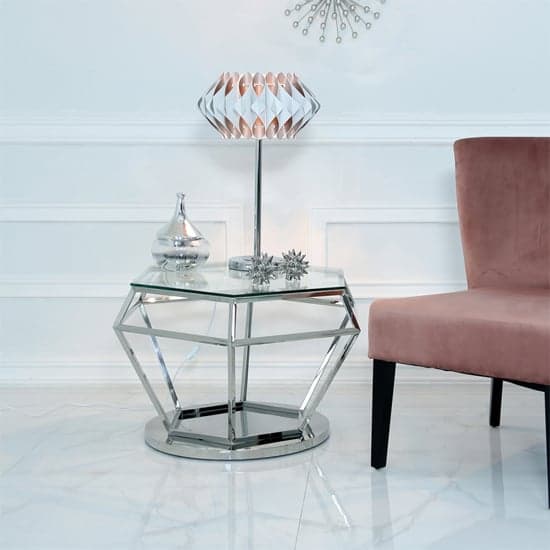 Vestal Clear Glass Coffee Table Hexagon With Silver Frame_5