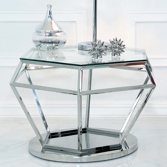 Vestal Clear Glass Coffee Table Hexagon With Silver Frame Furniture
