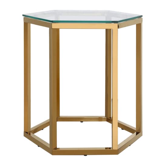Vestal Clear Glass End Table Hexagon With Gold Frame_2