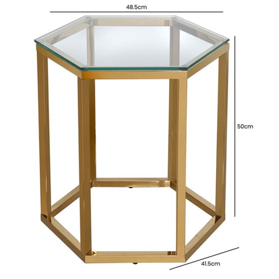 Vestal Clear Glass End Table Hexagon With Gold Frame_3