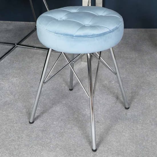 Vestal Fabric Stool Alice Tufted In Light Blue With Chrome Legs_1
