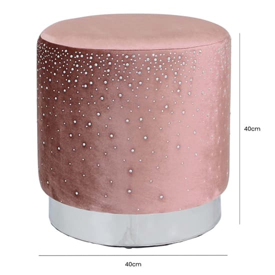 Vestal Fabric Stool Round With Sparkle Pattern In Pink_3