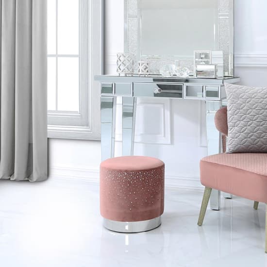 Vestal Fabric Stool Round With Sparkle Pattern In Pink_4