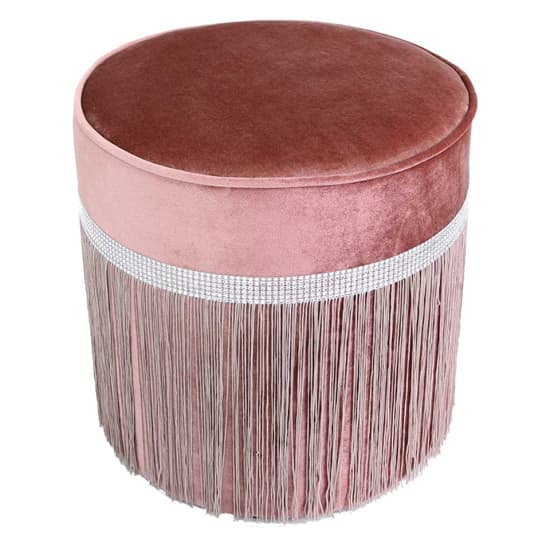 Vestal Velvet Stool Round With Diamante Band In Pink_2