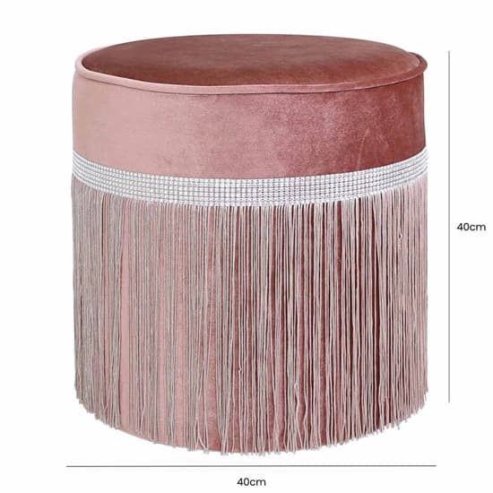Vestal Velvet Stool Round With Diamante Band In Pink_3