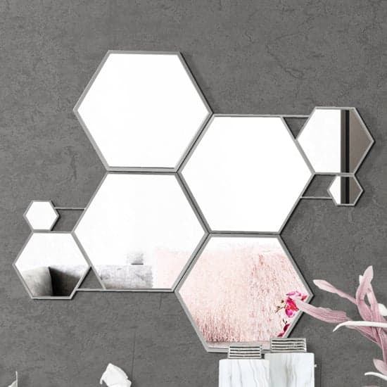Vestal Wall Mirror With Silver Hexagons Metal Frame_3