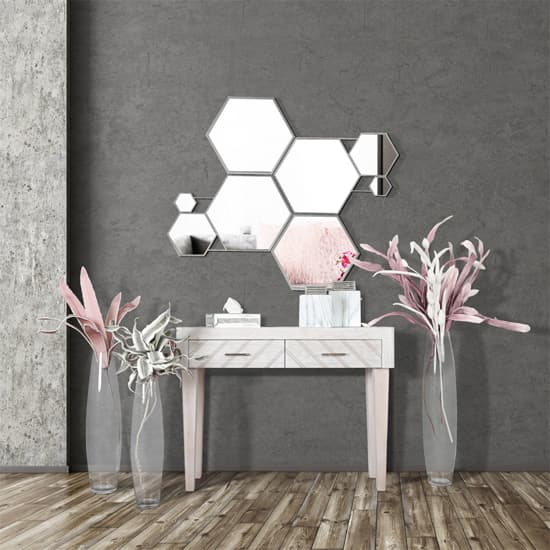 Vestal Wall Mirror With Silver Hexagons Metal Frame_4