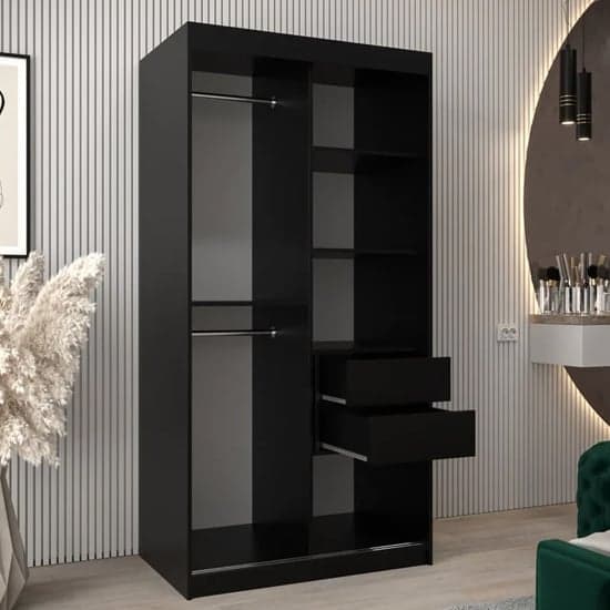 Vevey I Wooden Wardrobe 2 Sliding Doors 100cm In Black_3