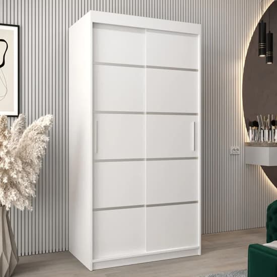 Vevey I Wooden Wardrobe 2 Sliding Doors 100cm In White Furniture in
