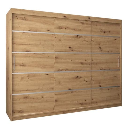Vevey I Wooden Wardrobe 3 Sliding Doors 250cm In Artisan Oak_4