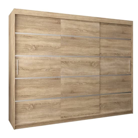 Vevey I Wooden Wardrobe 3 Sliding Doors 250cm In Sonoma Oak_4