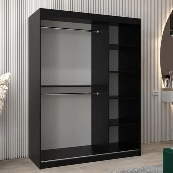Vevey II Mirrored Wardrobe 2 Sliding Doors 150cm In Black_2