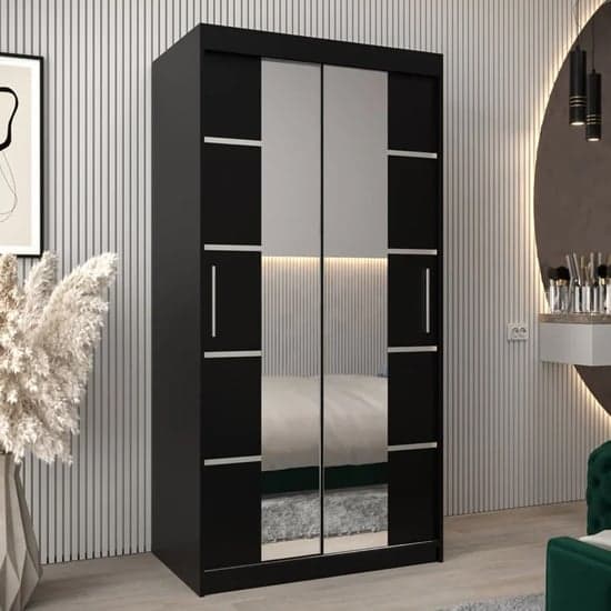 Vevey III Mirrored Wardrobe 2 Sliding Doors 100cm In Black_1