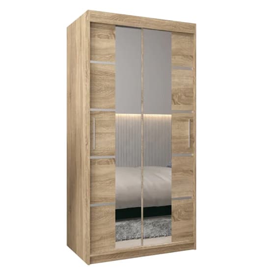 Vevey III Mirrored Wardrobe 2 Sliding Doors 100cm In Sonoma Oak_4